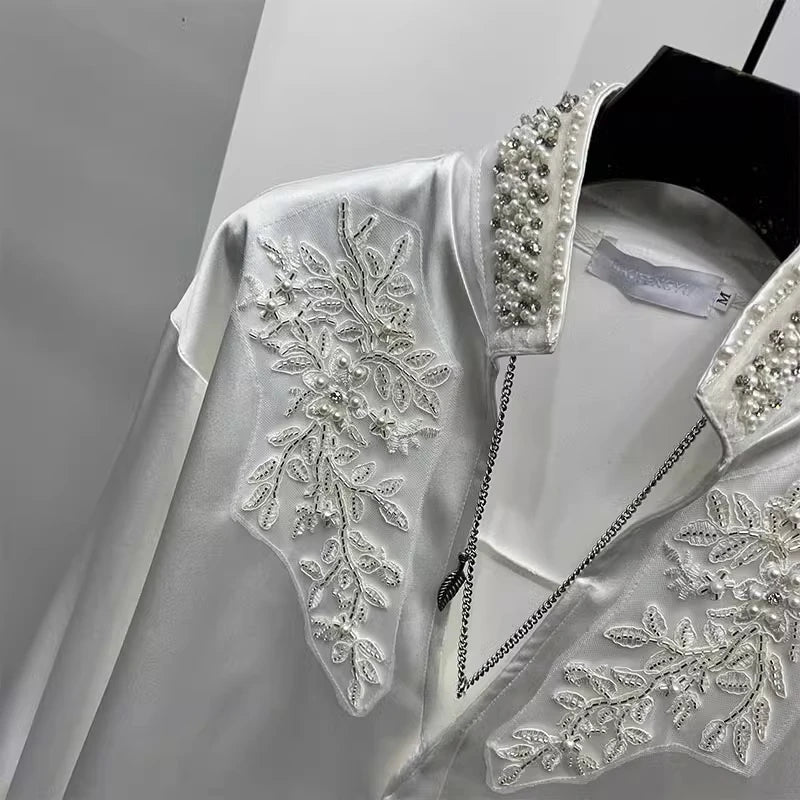 Solid Patchwork Rhinestone V-neck Shirts