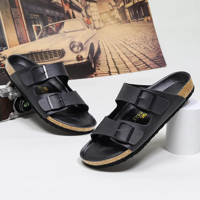 Casual Double Buckle Leather Sandals