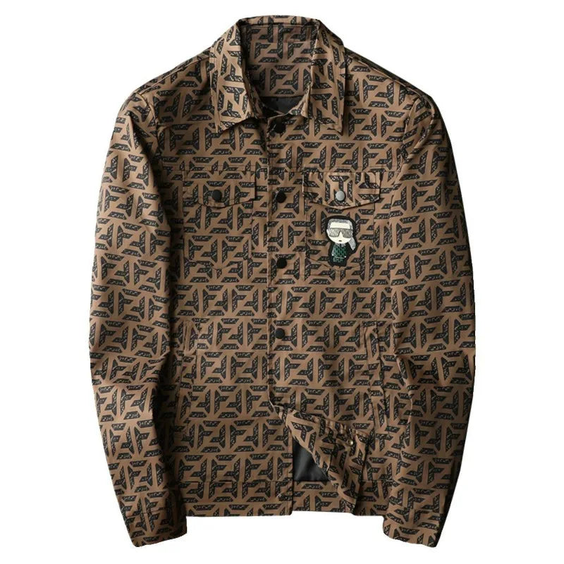 Brown Geometric Pattern Men's Jacket