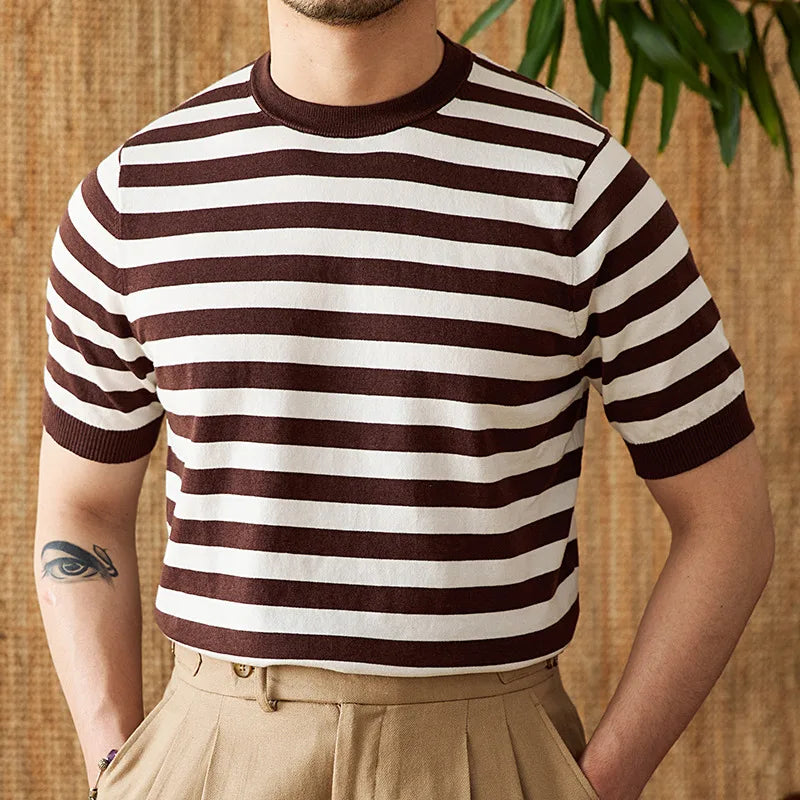 Trendy Striped Contrast Breathable T-Shirt