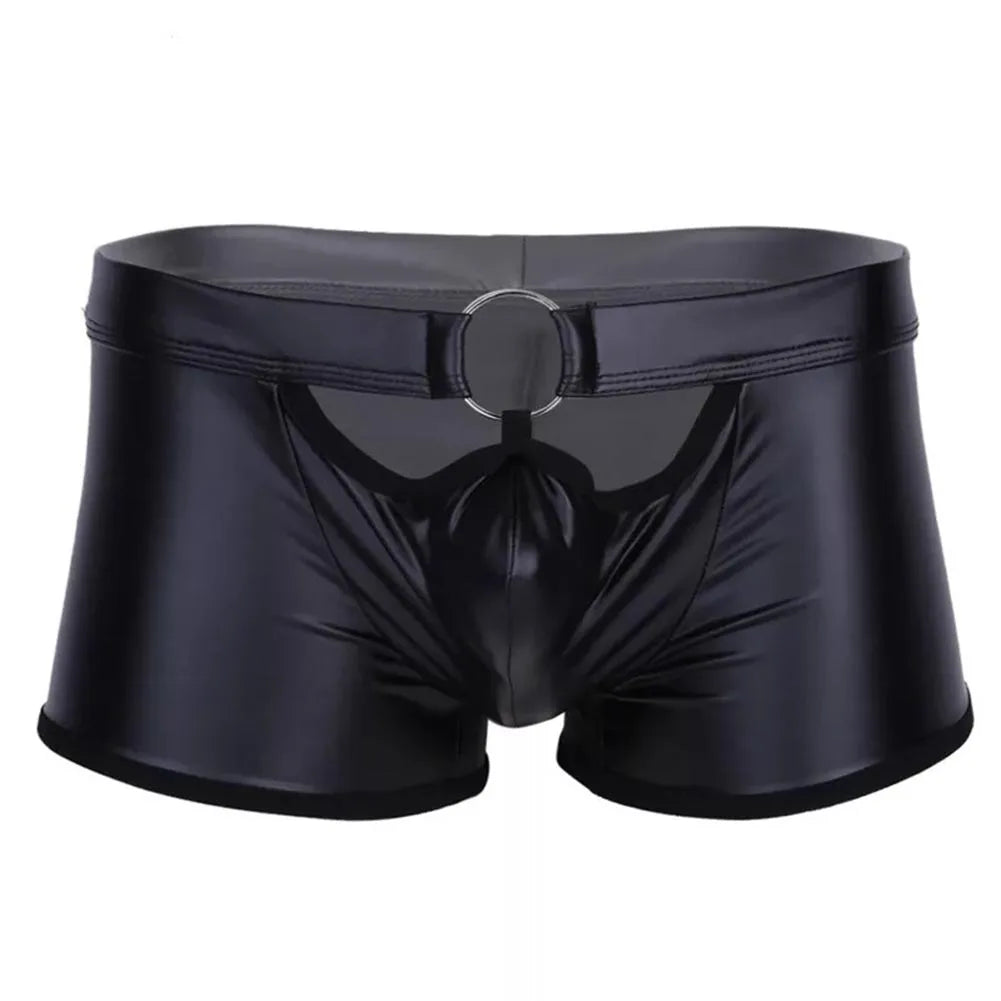 Black Hollow O-Ring Leather Boxer