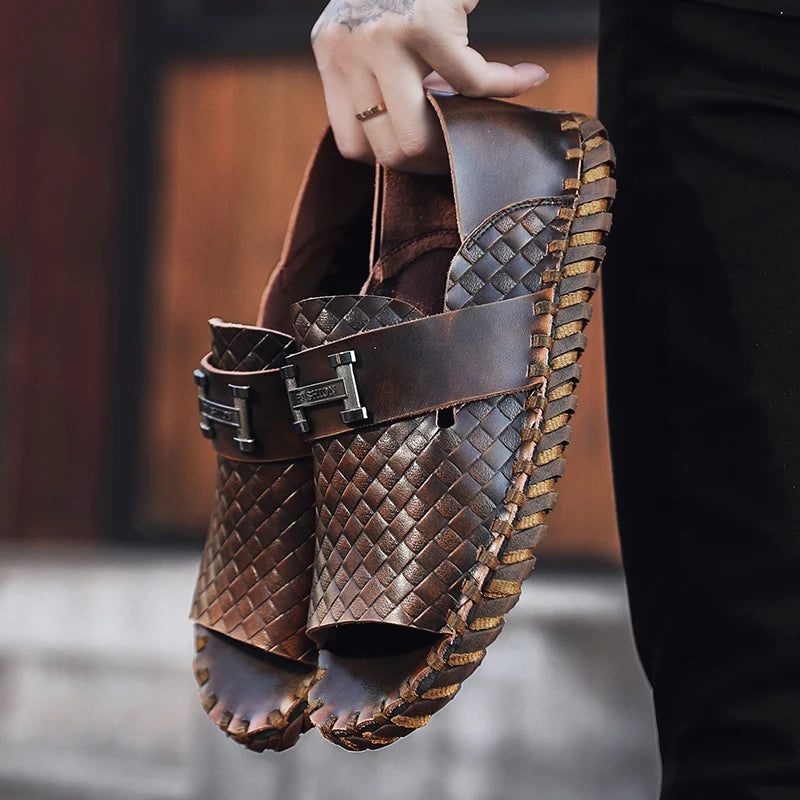 Woven Pattern Peep Toe Slip-On Sandals