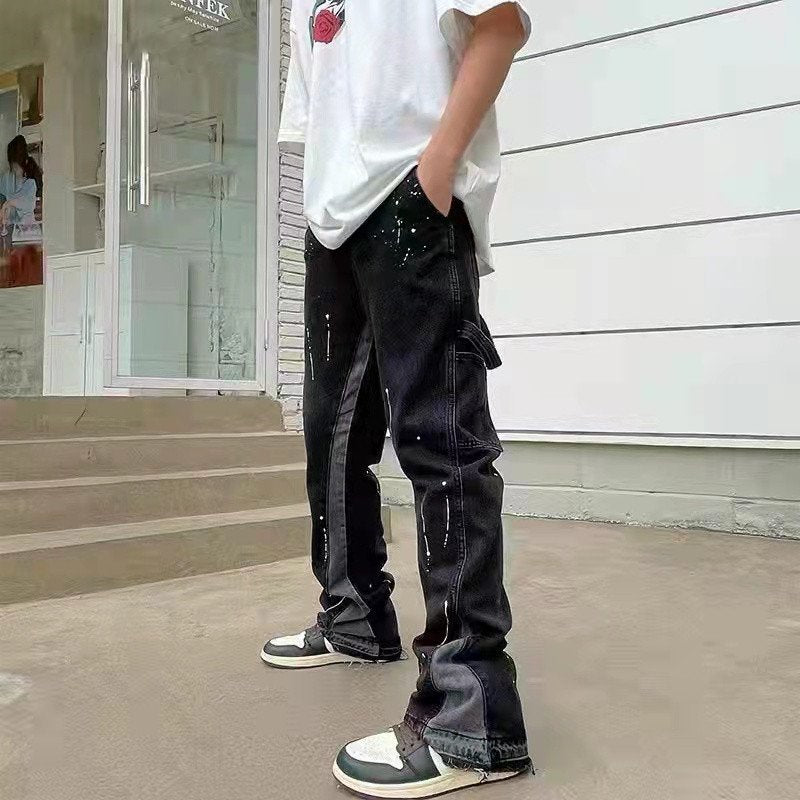 Vintage Splashed Ink Streetwear Flared Jeans