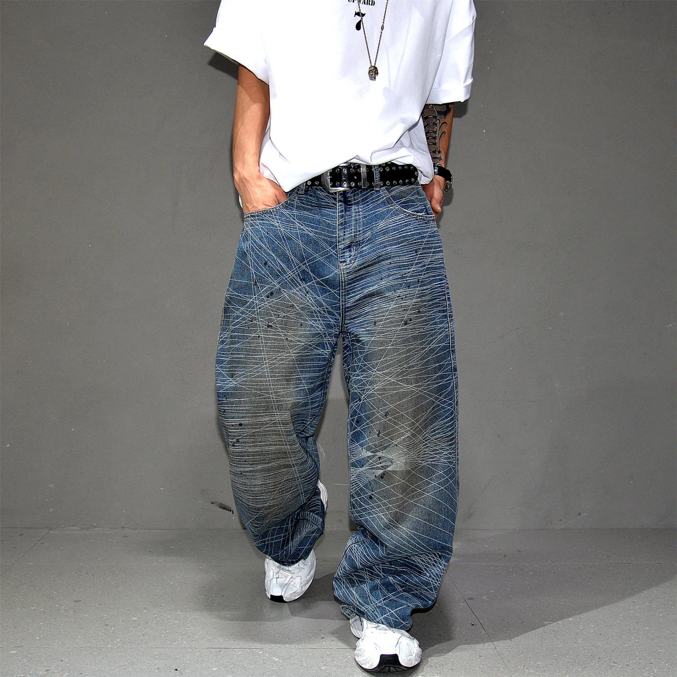 Distressed Line Paint Denim Jeans