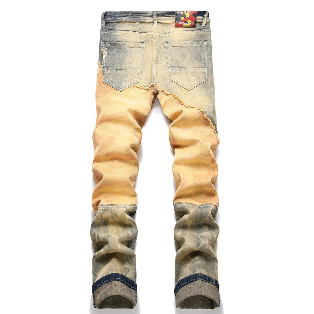 Patchwork Ripped Gradient Denim Jeans