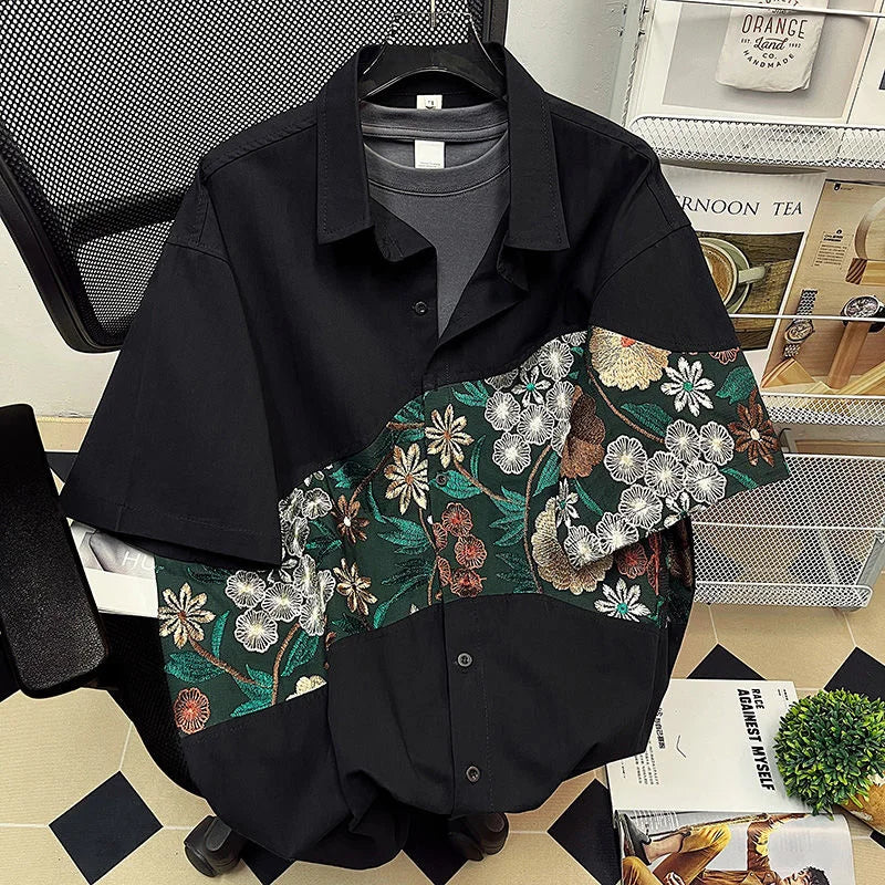 Embroidered Floral Patchwork Design Shirt