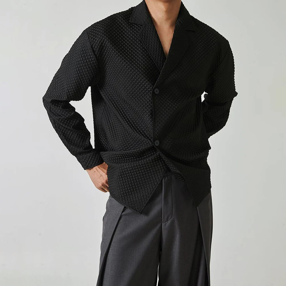 Waffle Suit Collar Long-Sleeve Shirt