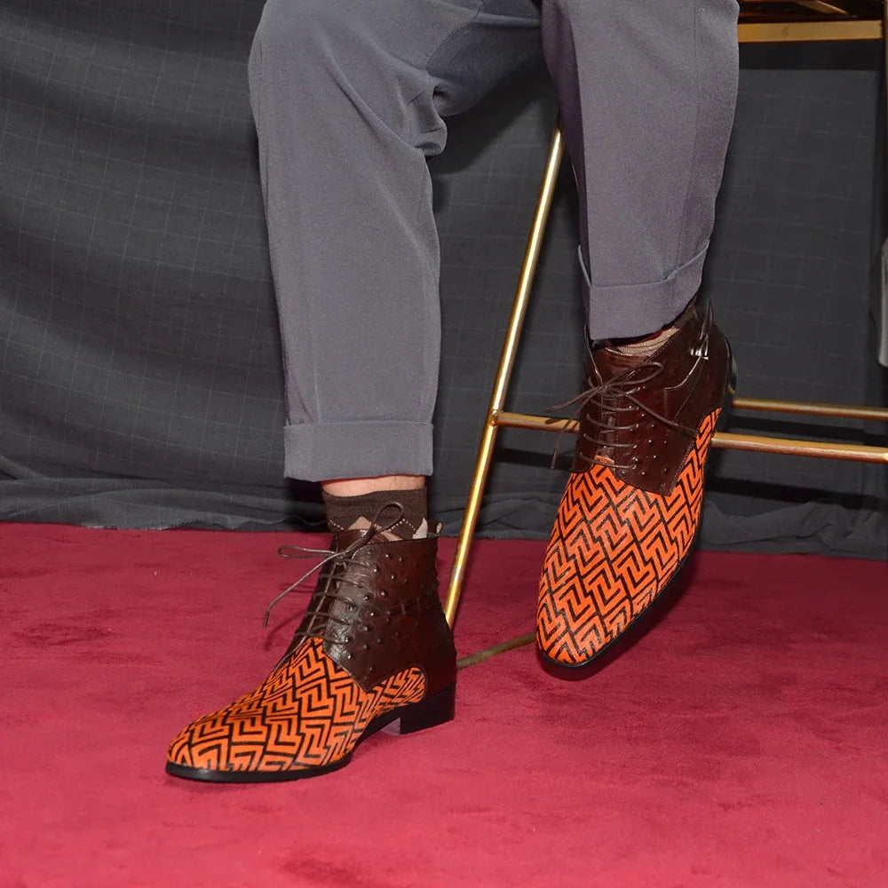 Horse Hair Brown Buckle Ankle Boots