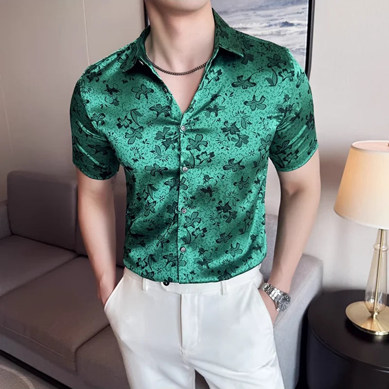 Fashion Floral Printed Slim-Fit Shirt