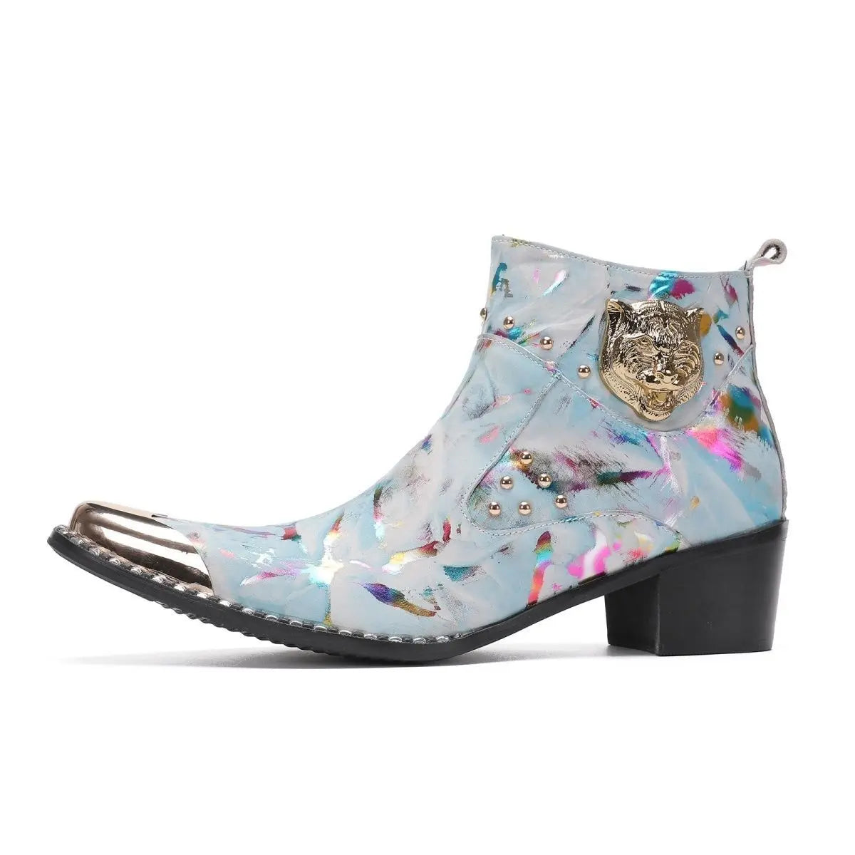 Tiger Head Studded Marble Boots