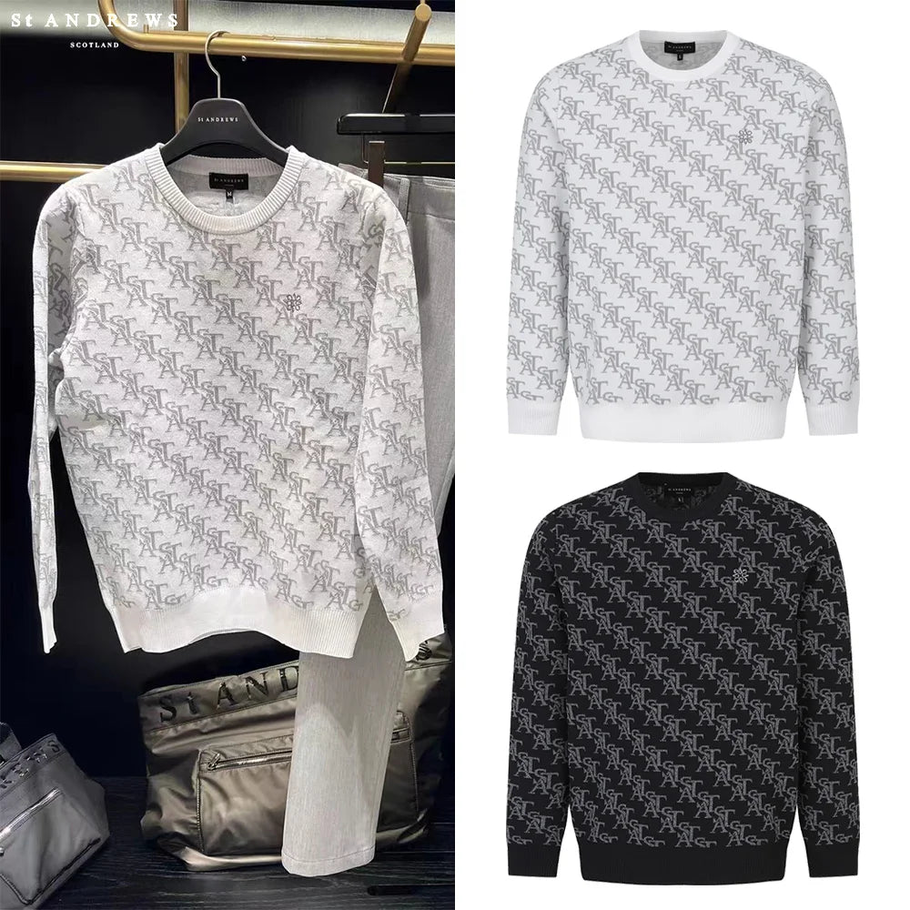 Geometric Letter O-Neck Knitted Sweater