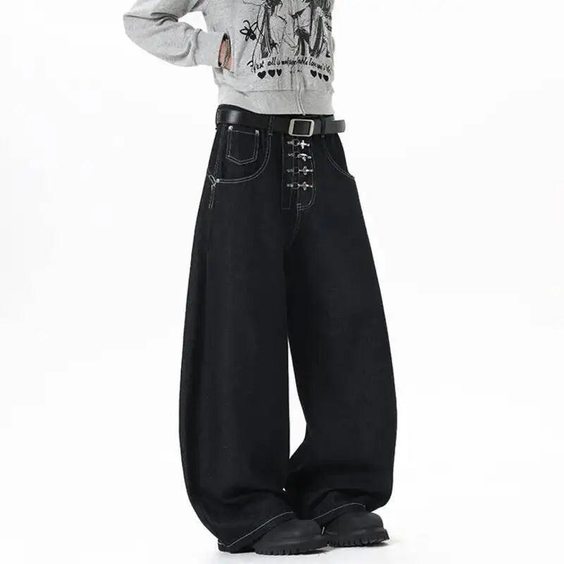 Color Metal Decor Wide Leg Jeans