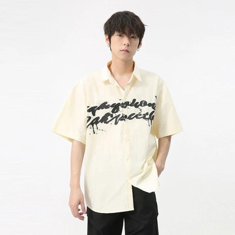 Ink Letter Print Design Polyester Shirt