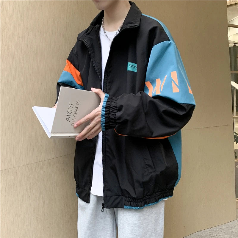 Color Block Patchwork Zipper Jacket