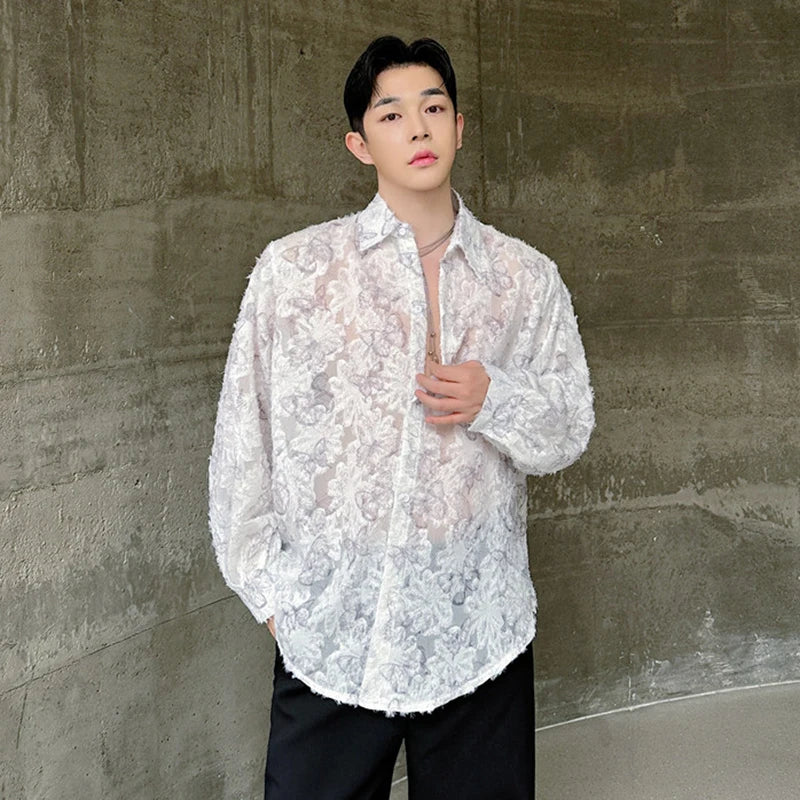 See Through Floral Embroidery Shirt