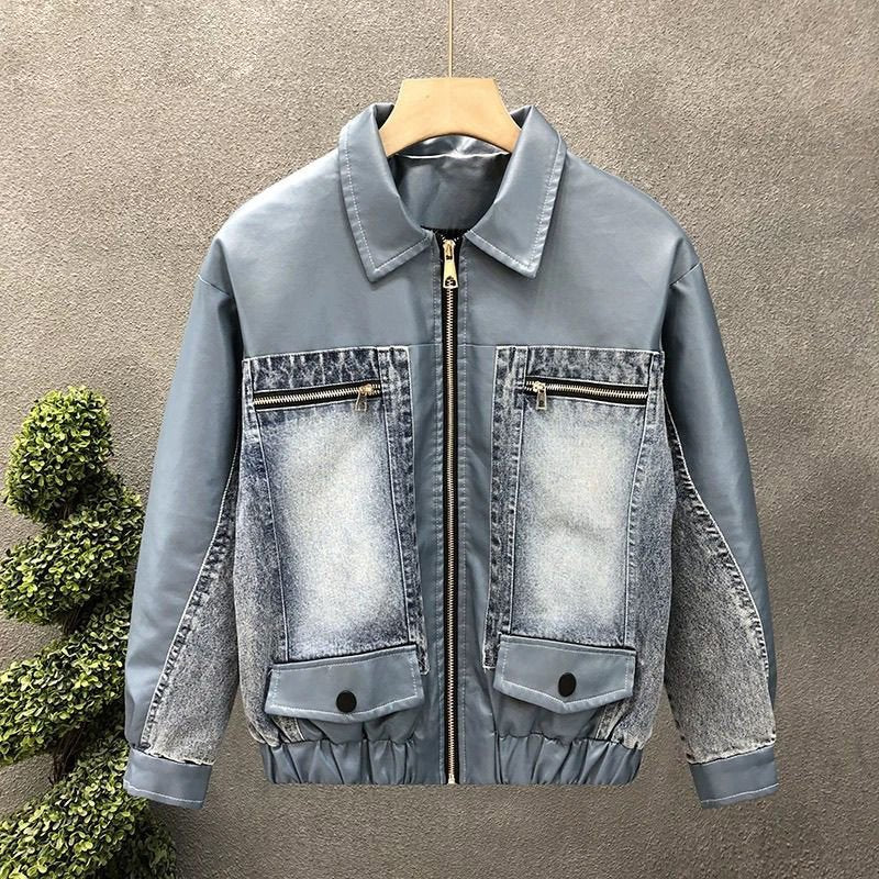 Denim Patchwork Zipper Jacket