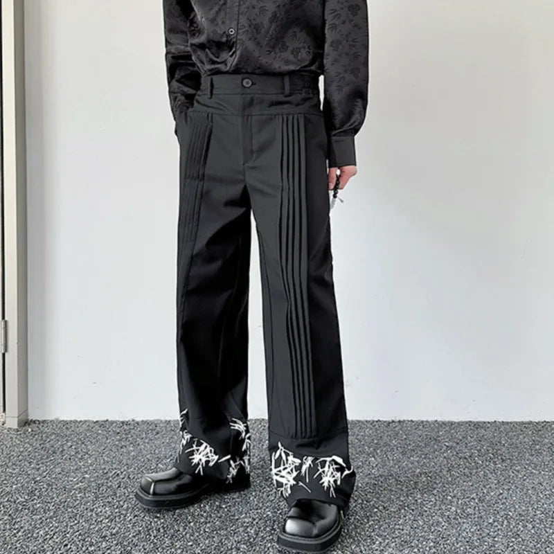 Black Pleated Design Loose Pants