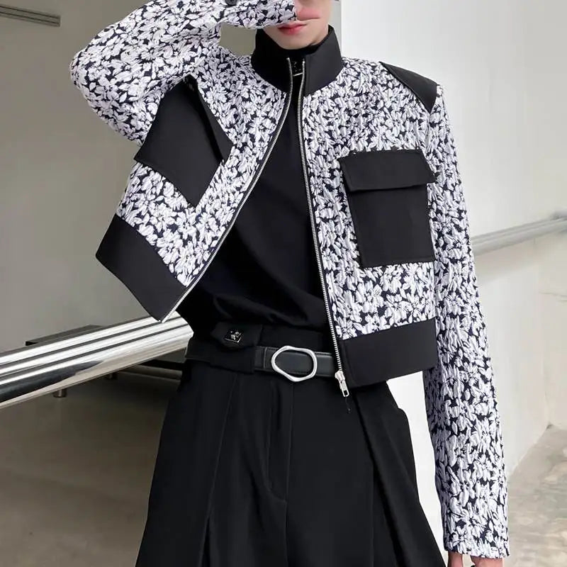 Black & White Floral Printed Patchwork Jacket