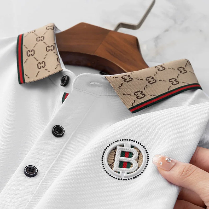 Collar Patterned Embroidery Polo Shirt