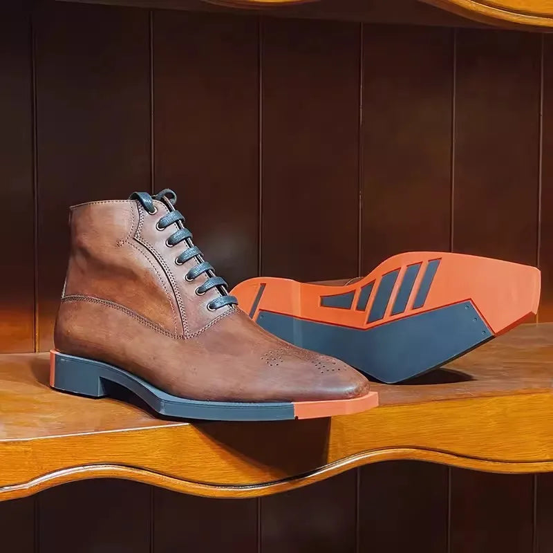 Square Toe Vintage Cowskin Genuine Leather Boots