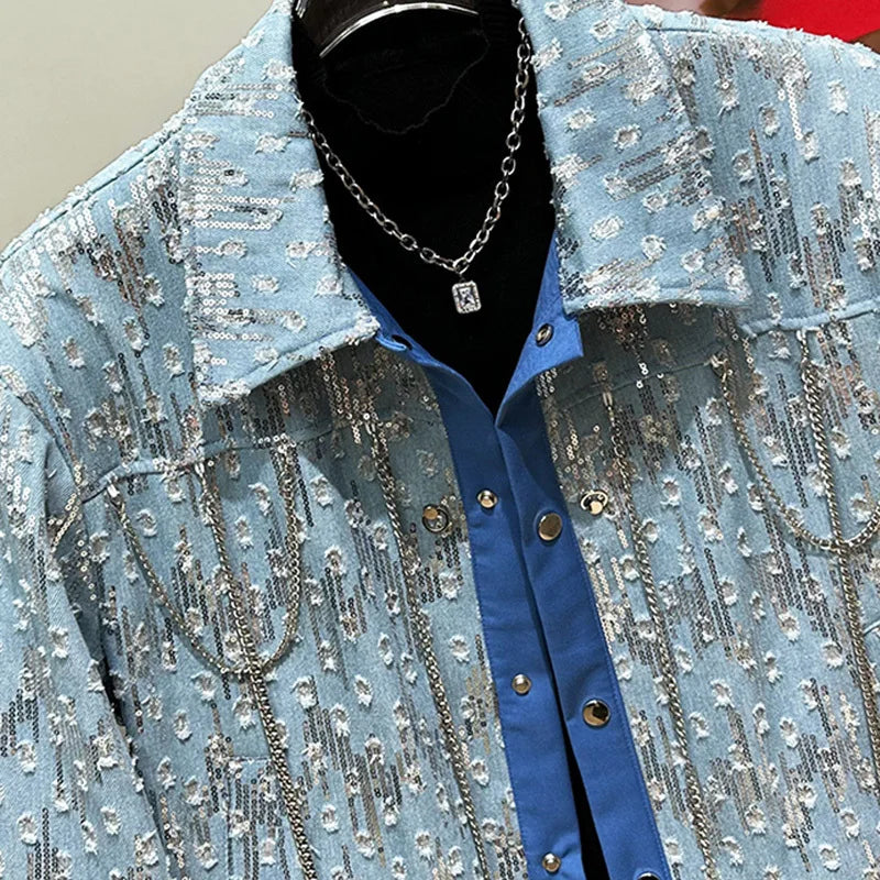 Metal Chain Decoration Denim Jacket