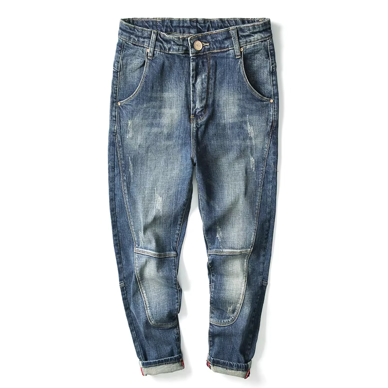 Retro Blue Loose Patchwork Jeans