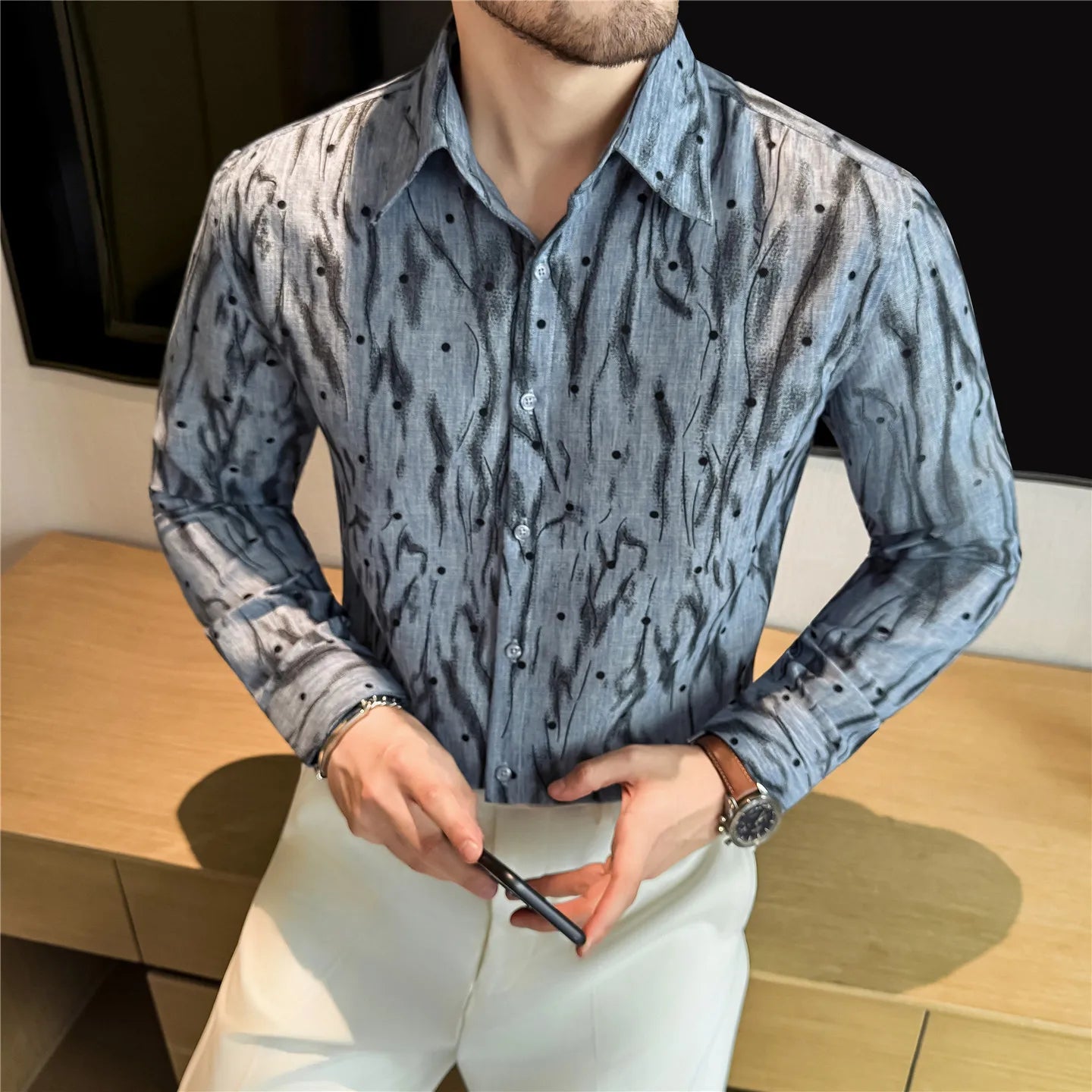 Striped Polka Dot Jacquard Shirt