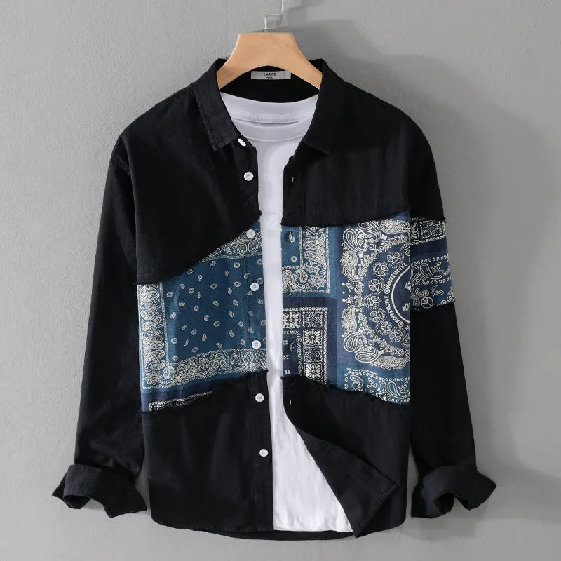 Paisley Print Patchwork Cotton Shirt