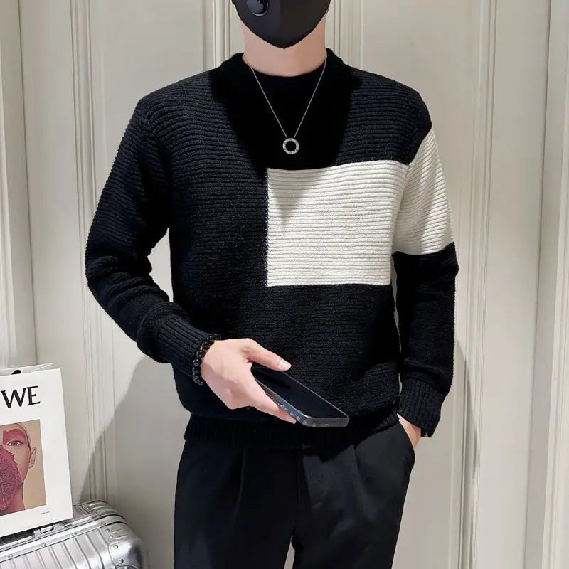 Basic Contrasting Colors Patchwork Sweater