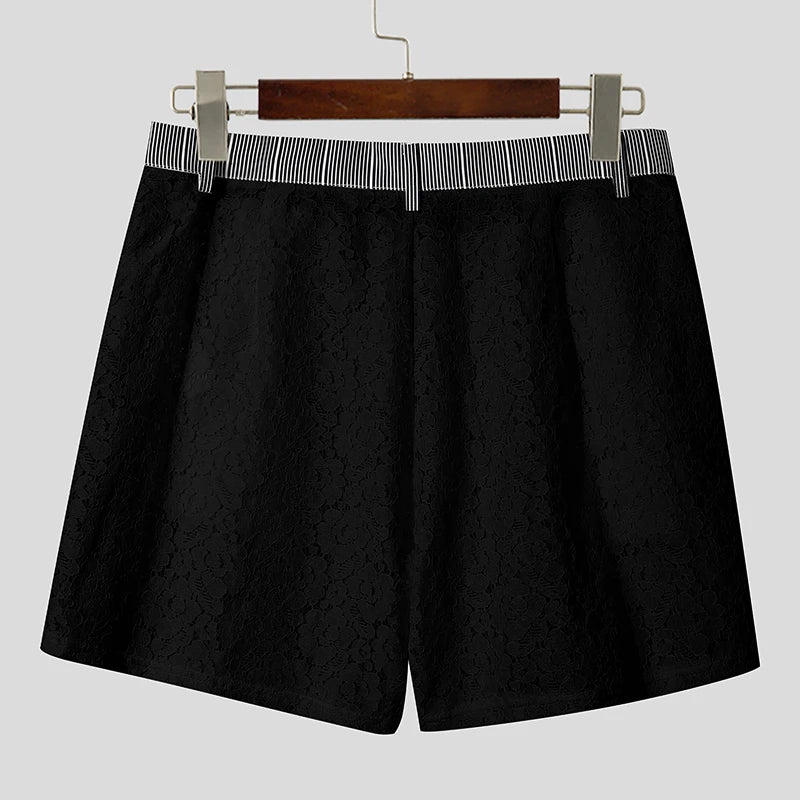 Lace Striped Patchwork Casual Shorts