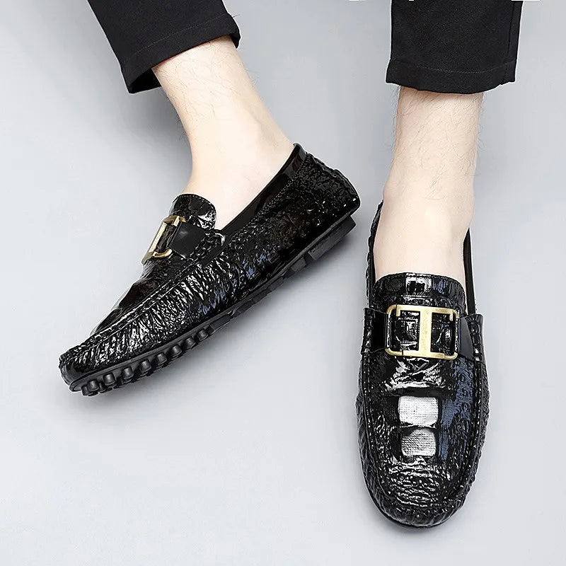 Metal Appliques Animal Leather Loafers