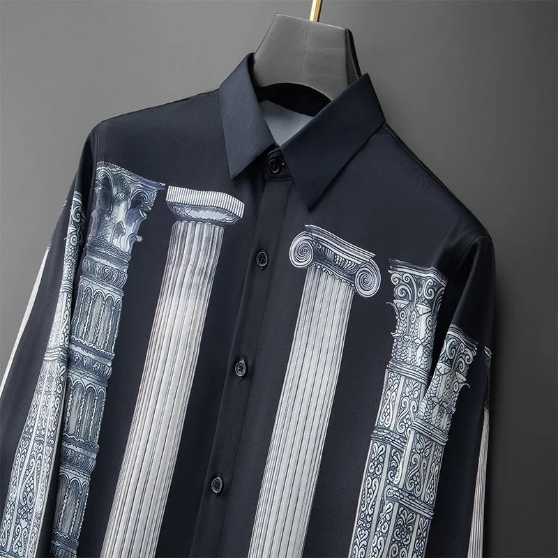 Roman Column Print Style Men's Shirt