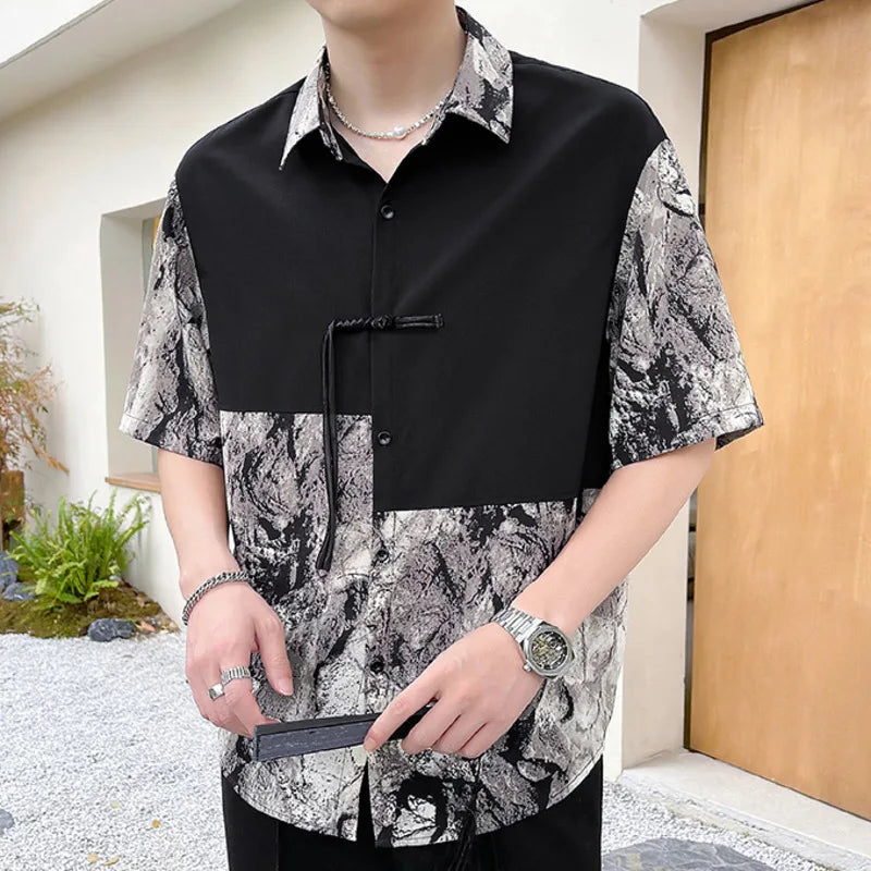 Contrast Patchwork Abstract Printed Shirt