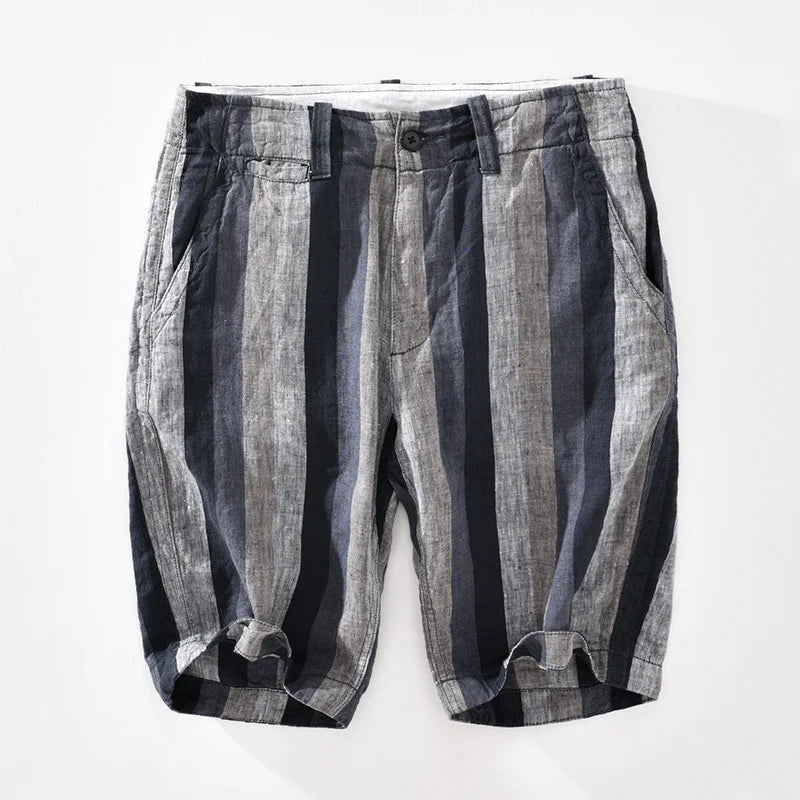 Streetwear Contrast Striped Linen Shorts