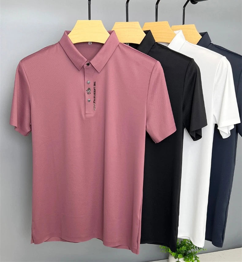 Casual Printed Solid Short Sleeve Polo Shirt