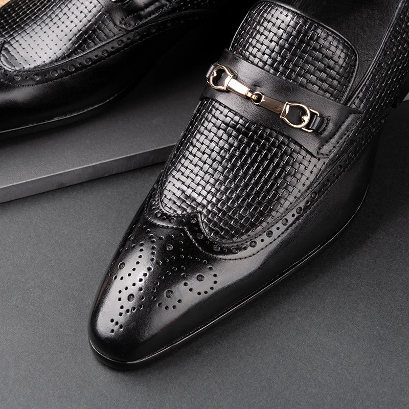 Black Woven Formal Dress Loafers Shoes