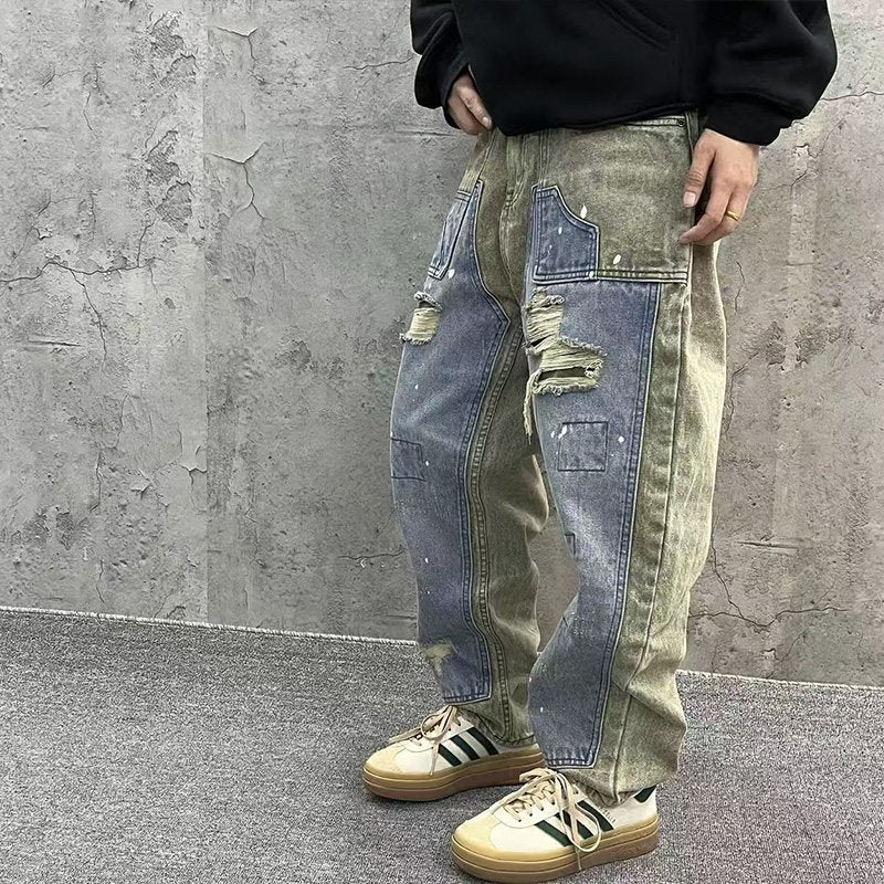 Stonewashed Casual Patchwork Cargo Jeans