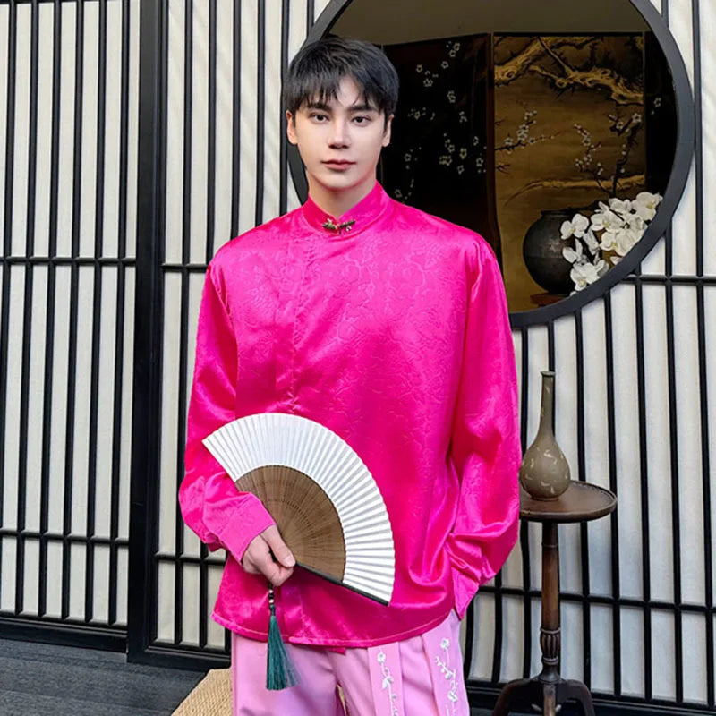 Pink Color Chinese Style Shirt