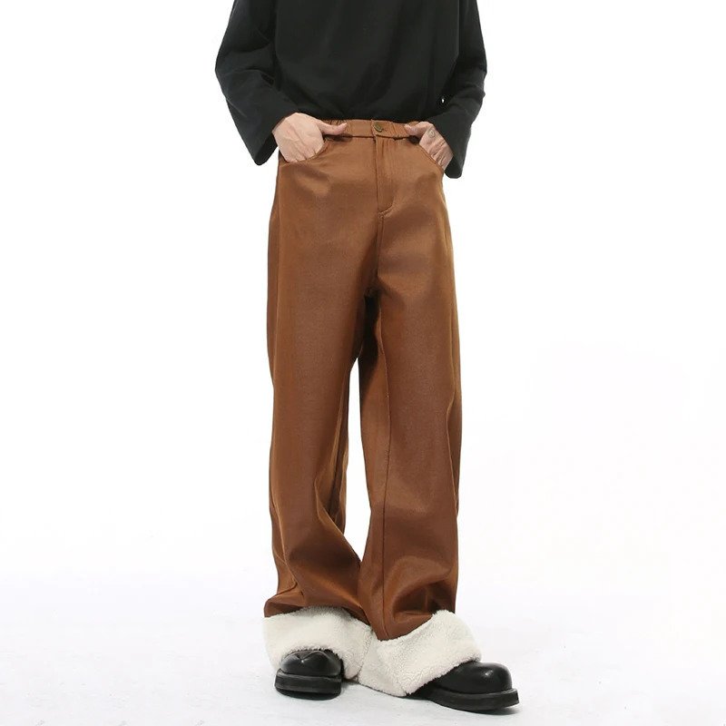 Casual Faux Fur Decor Solid Men's Pants