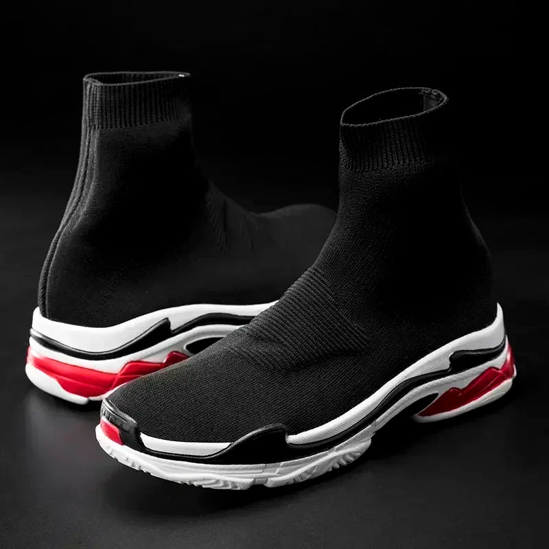 Black High-Top Elastic Socks Sneakers