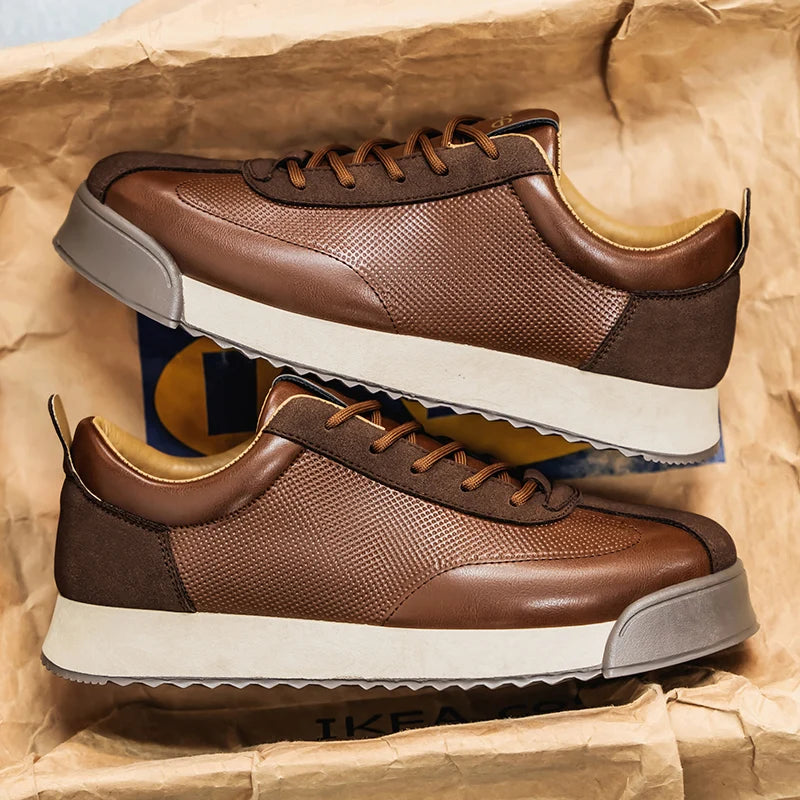 Perforated Leather Panels Platform Sneakers