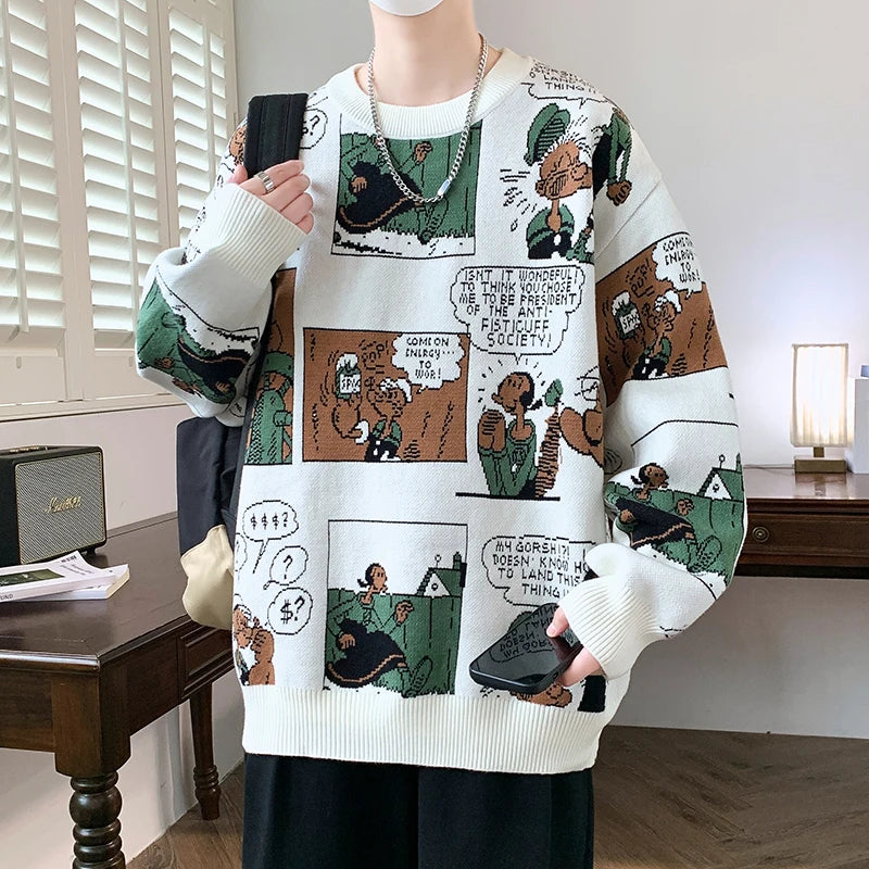 Cartoon Print Pattern Wool Sweater