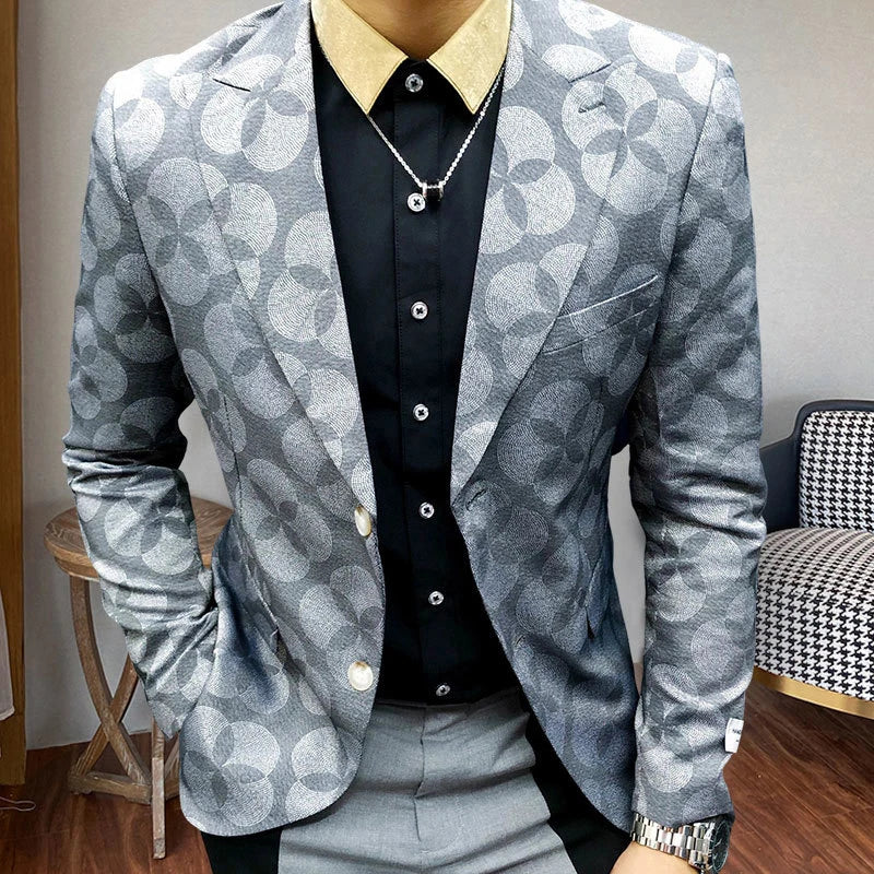 Grey Geometric Printed Blazer