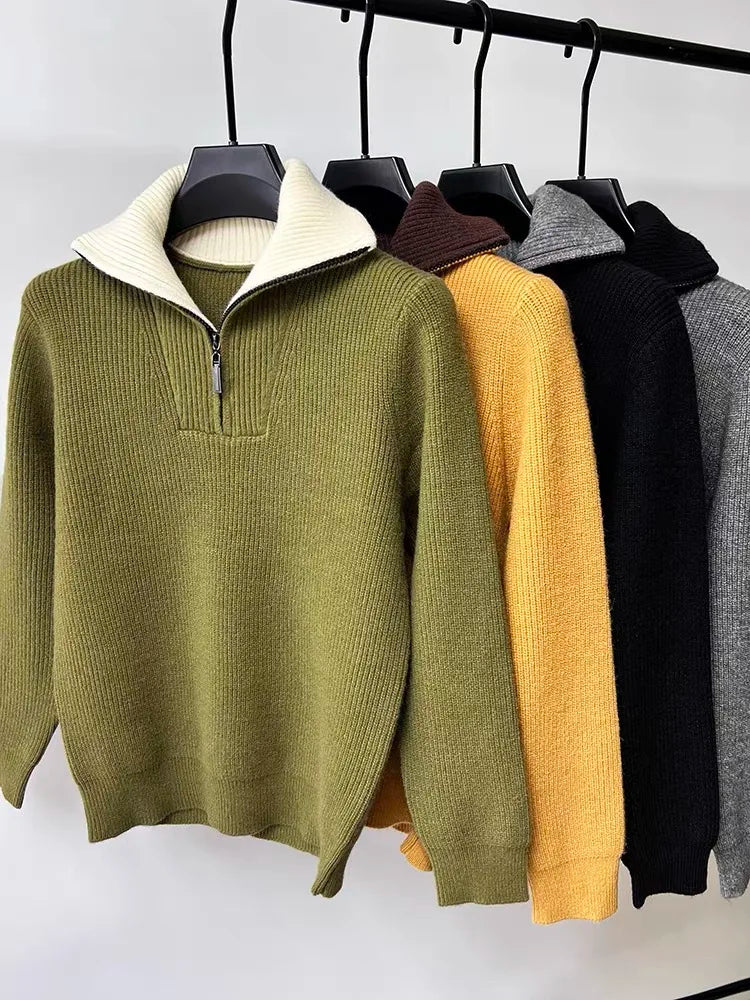 Two Tone Thickened Half Zip Sweater