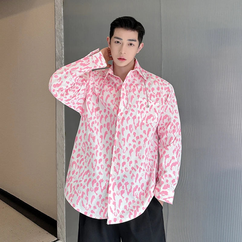 Pink Casual Printing Lapel Chain Shirt