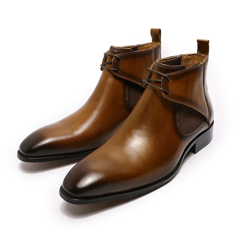 Sleek Color Style Genuine Leather Chelsea Boots