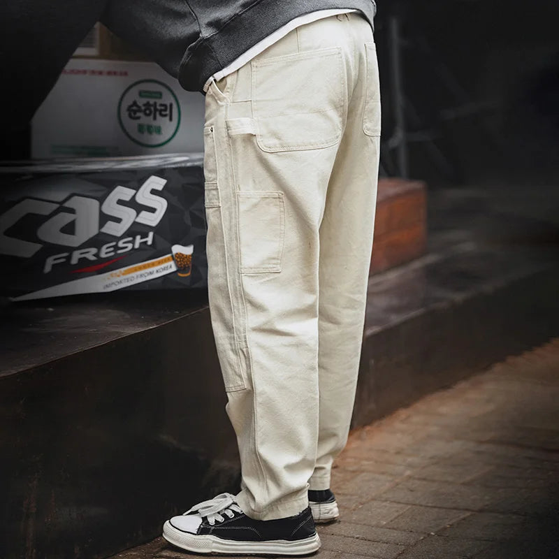 Multi Pockets White Baggy Pants