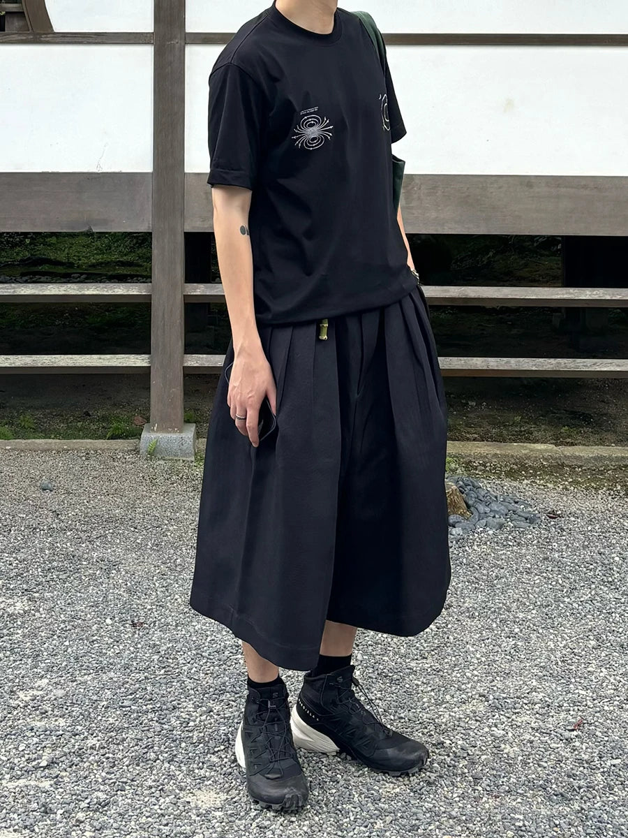 Black Pleated Front Plain Casual Capri