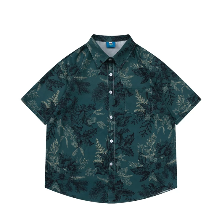 Green Retro Floral Printed Shirt