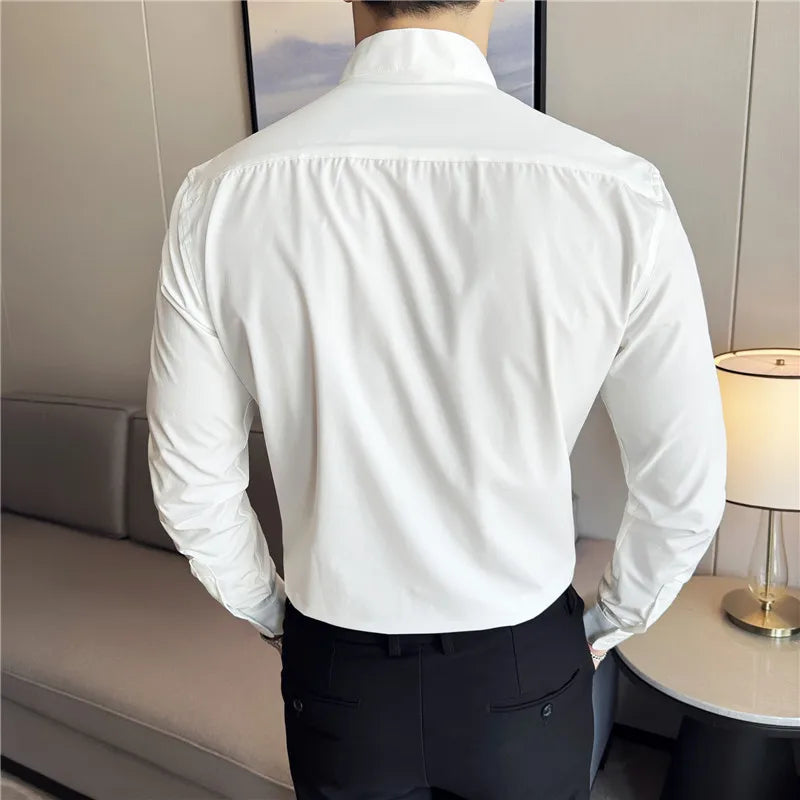 Stand Collar Covered Button Shirt